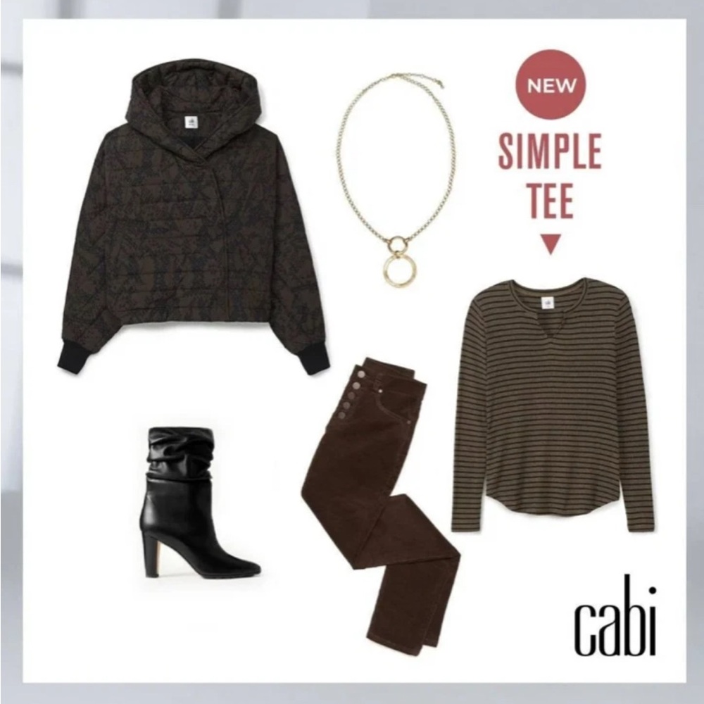 CAbi Black Heather Brown Striped Long Sleeve Simple Tee 4440 Size Medium VGUC - Picture 2 of 7